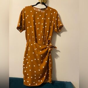 & Other Stories Brown Polka Dot Tie wrap Knot Detail Dress Rust Size 8
